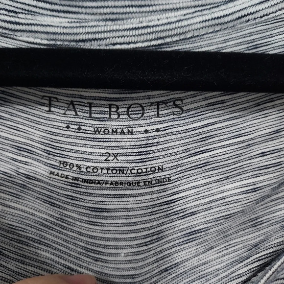 Talbots Woman Navy Blue & White Striped Scoop Neck Blouse in Size 2X - Picture 2 of 12